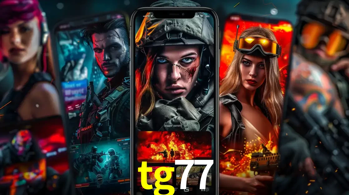 Montagem de telas de celular mostrando diversos personagens, masculinos e femininos, de um jogo de tiro, ilustrando a diversidade de equipes de e-sports para apostar no tg77.