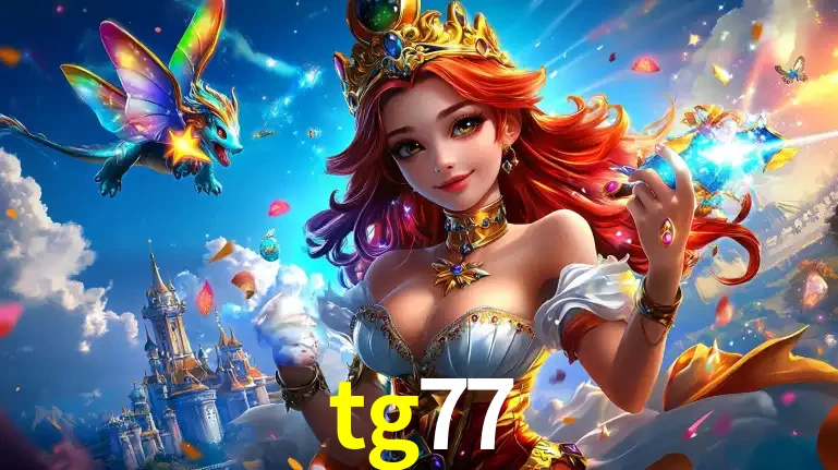 A princesa de um reino de fantasia mágico, com seu pequeno dragão, apresentando um mundo de prêmios encantados nos jogos de caça-níqueis do cassino tg77.