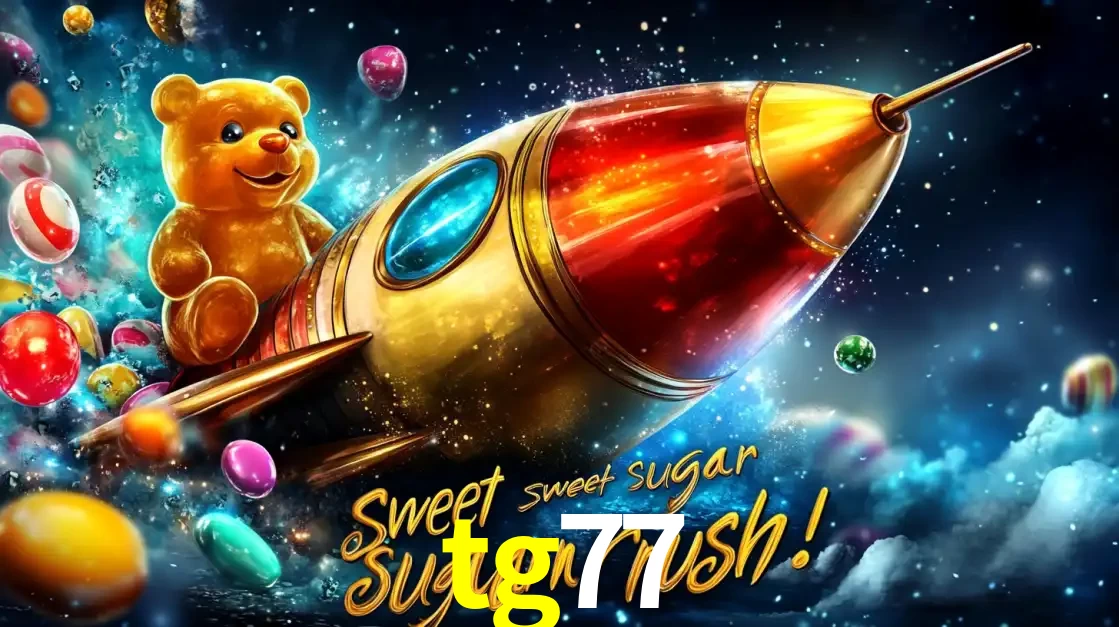 Arte promocional do jogo de slot Sugar Rush, com um urso de pelúcia em um foguete viajando pelo espaço de doces, um dos jogos divertidos disponíveis no cassino tg77.